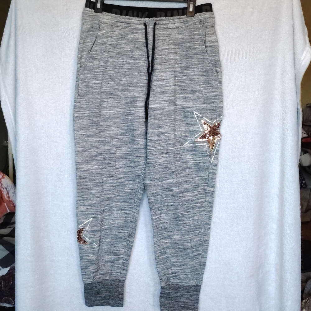 PINK Victoria's Secret Gray Track Joggers with Sequin Star